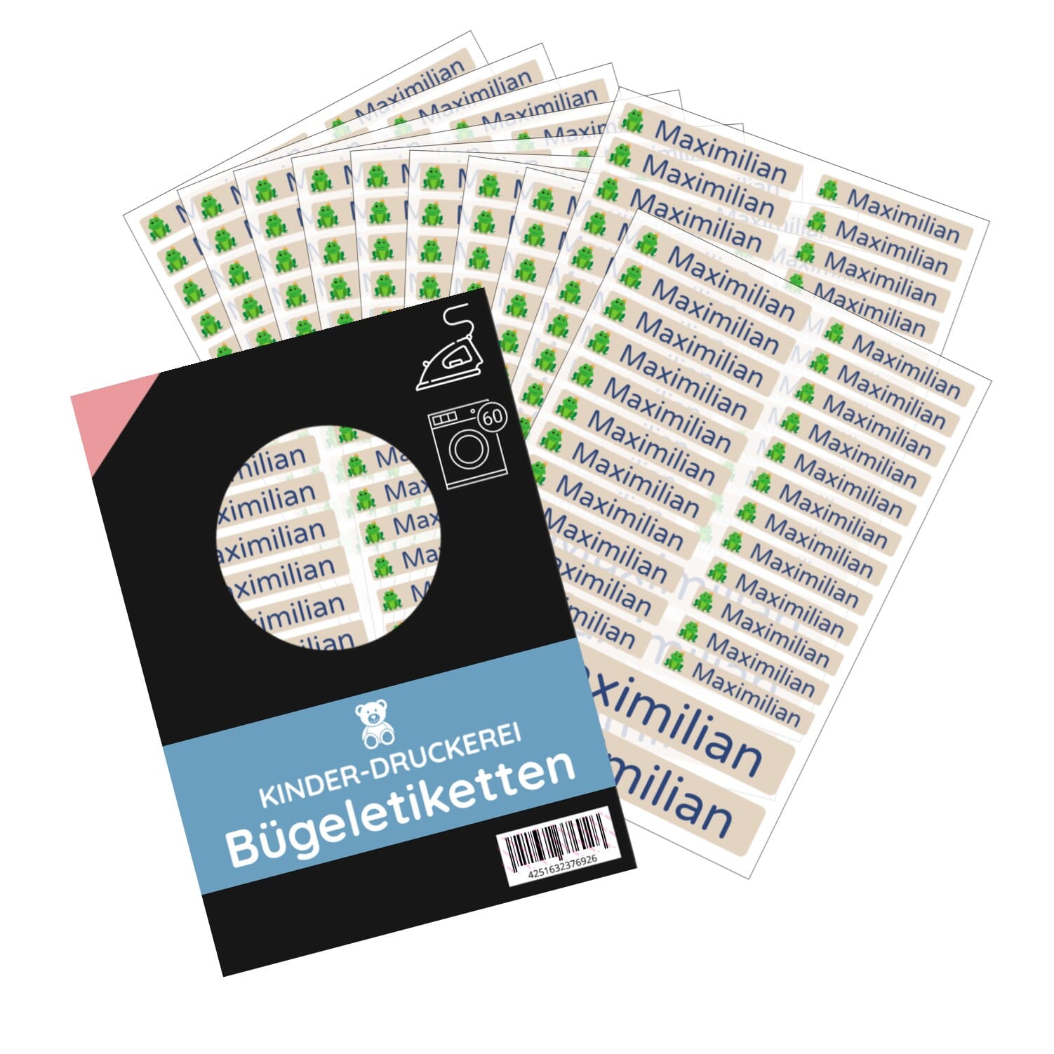 Bügeletiketten für Kinder mit verschiedenen Motiven (Set mit 200 Etiketten) - kinder-druckerei.de