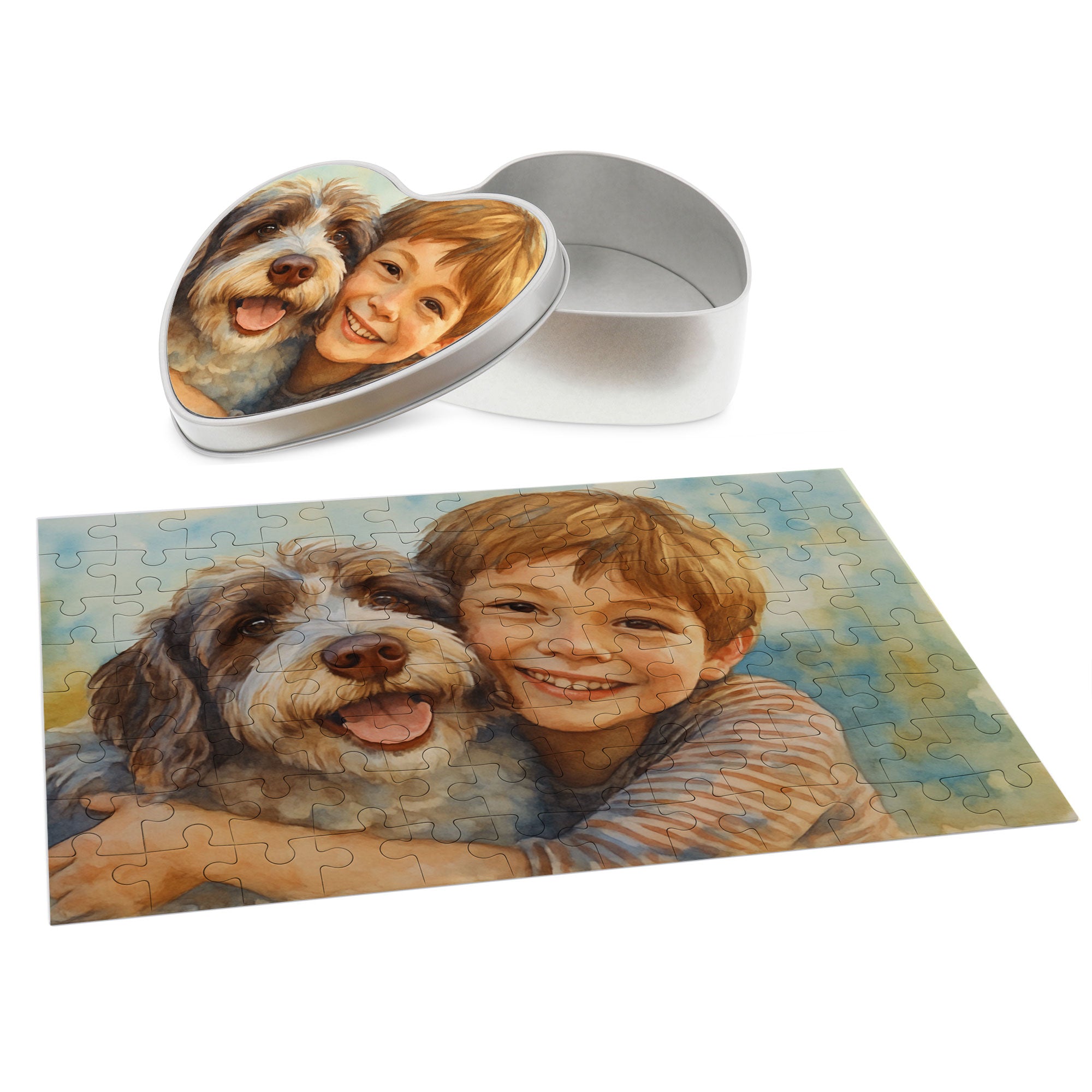 Puzzle mit Aquarellzeichnung und Text (inkl. Herzdose – 96 Teile) - kinder-druckerei.de