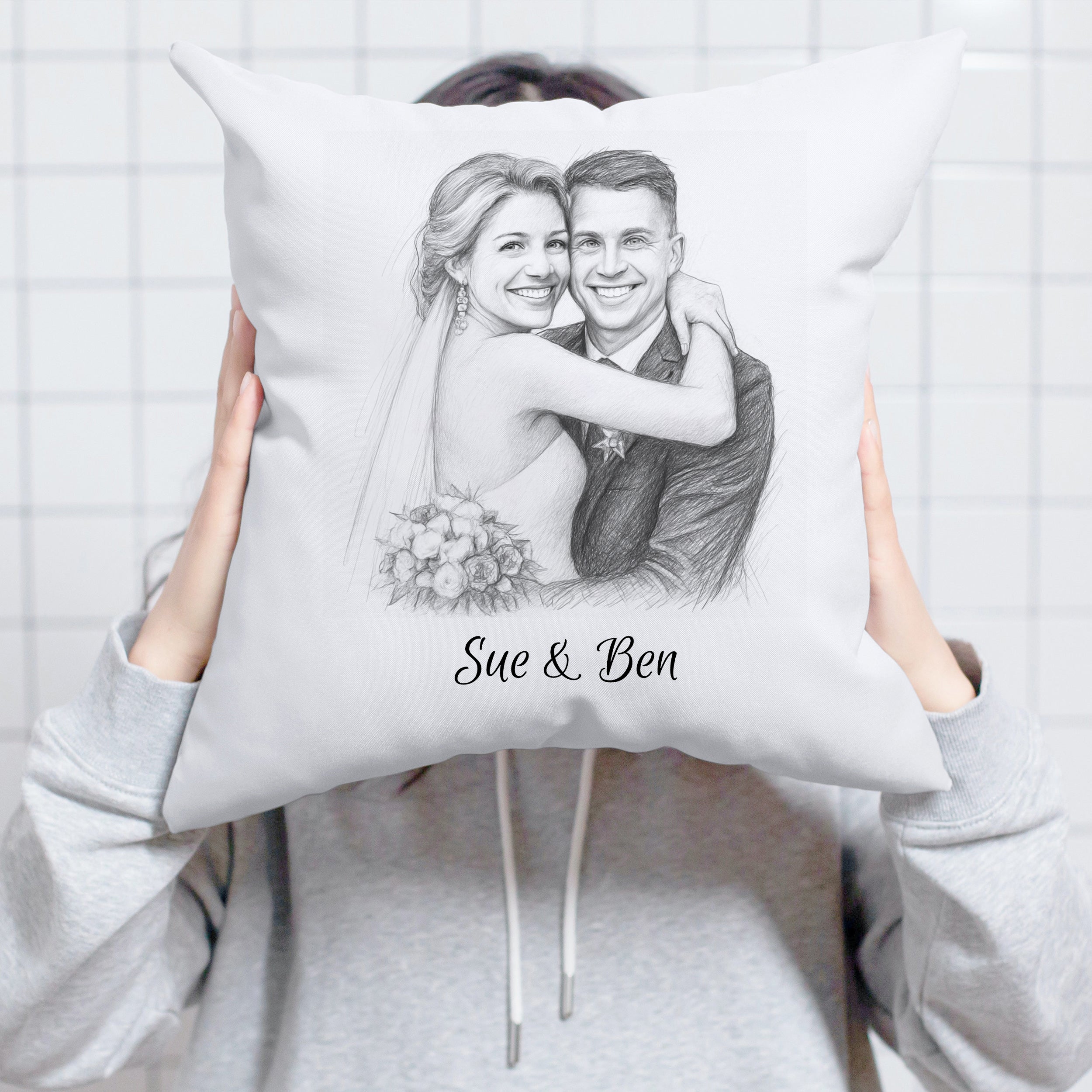 Housse de coussin avec dessin au crayon