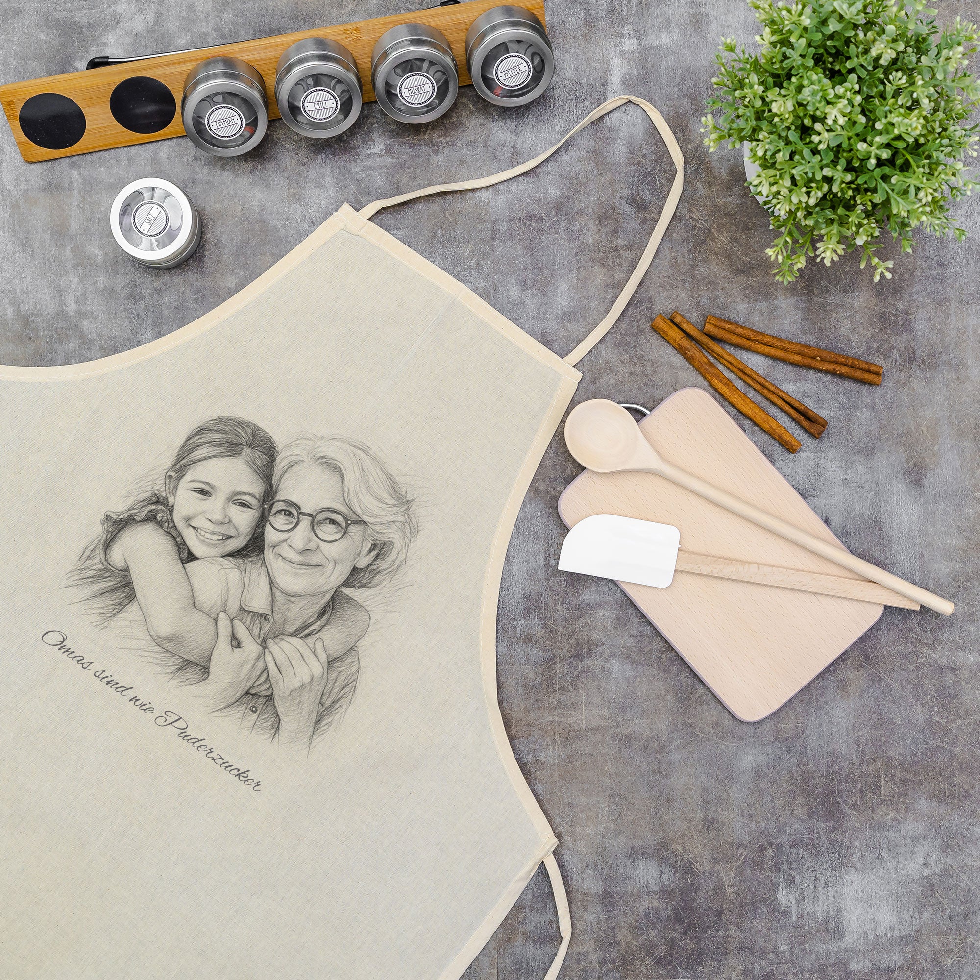 Schürze mit Bleistiftzeichnung & Text - kinder-druckerei.de