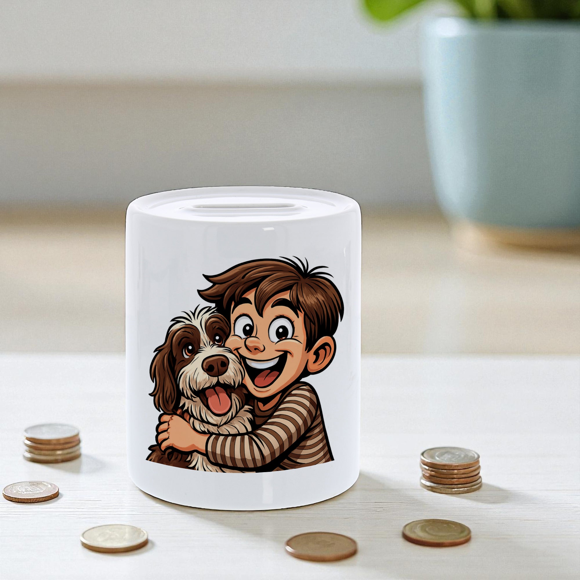 Piggy Bank with Caricature and Text