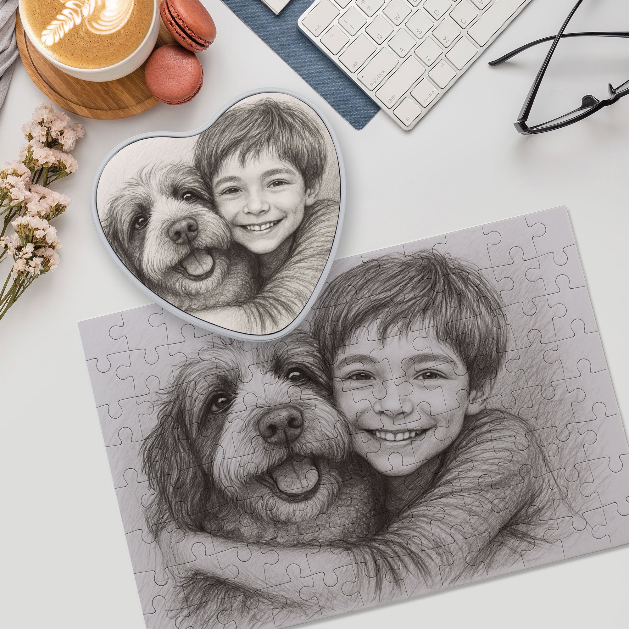 Puzzle mit Bleistiftzeichnung und Text (inkl. Herzdose – 96 Teile) - kinder-druckerei.de