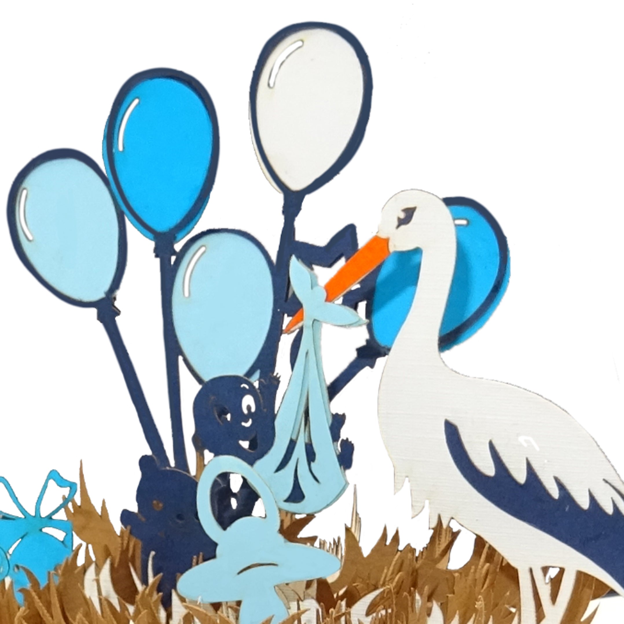 Colognecards Carte Pop-Up Cigogne - Naissance Garçon