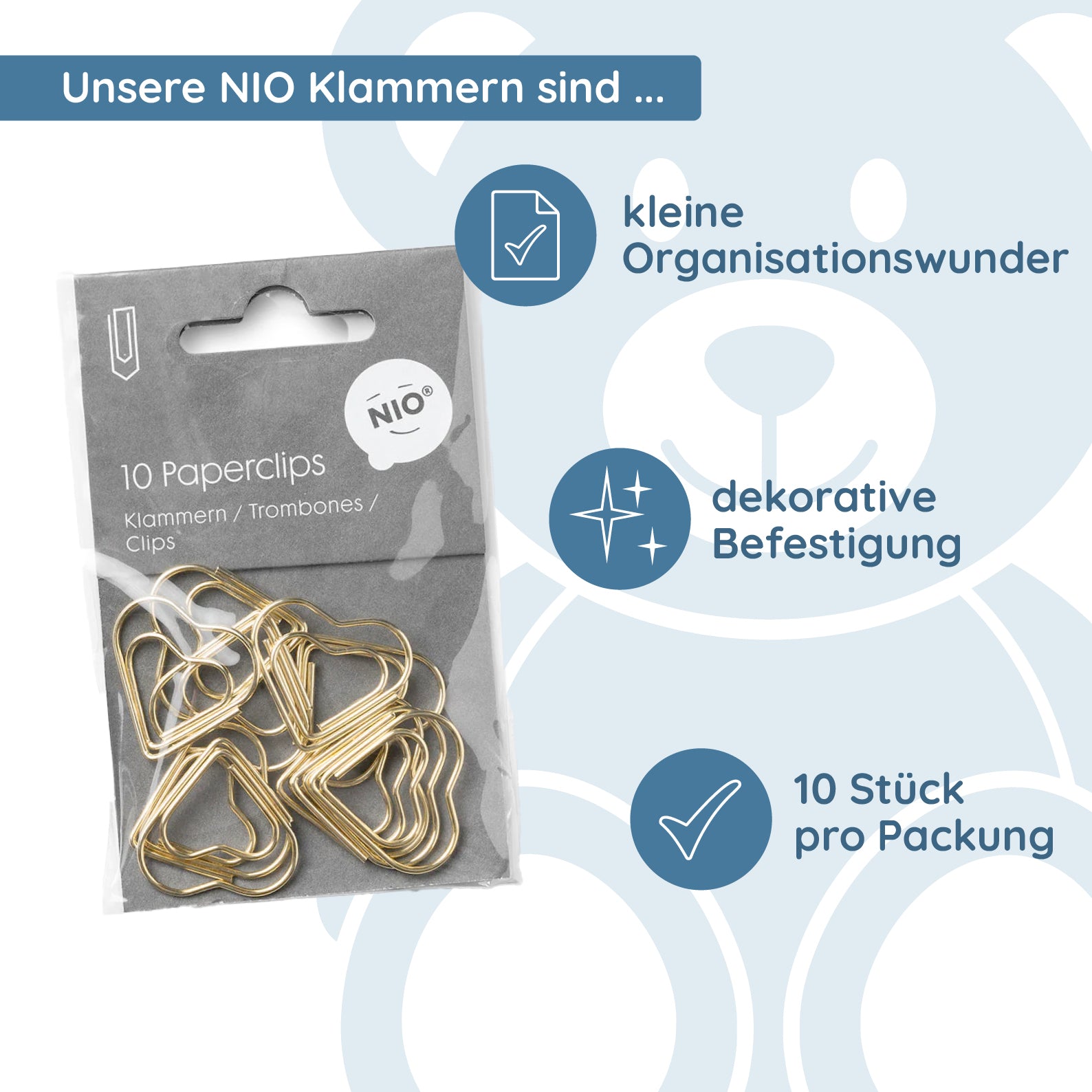 NIO Klammern Herz gold (10 Stück) - kinder-druckerei.de