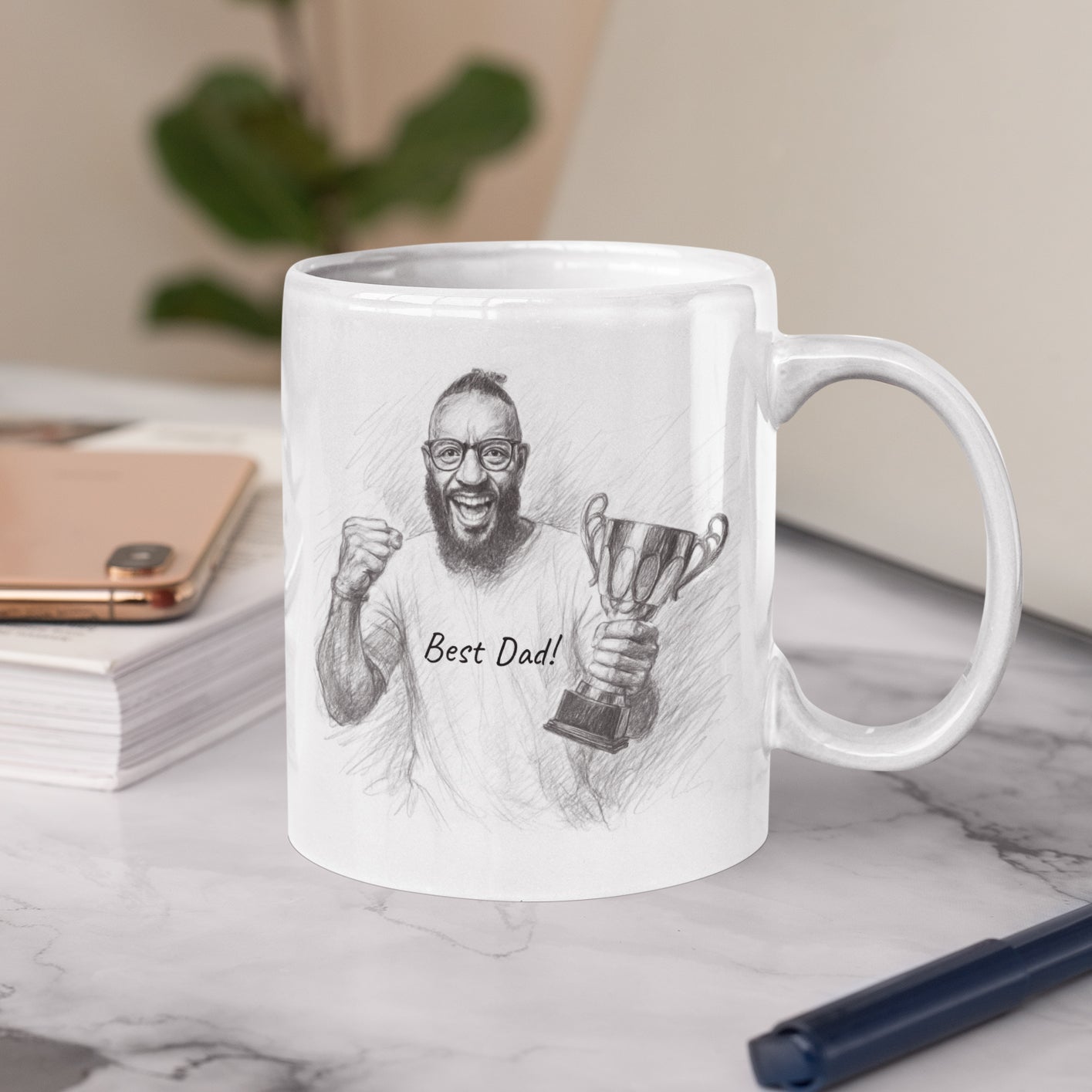 Keramiktasse mit Bleistiftzeichnung & Text - kinder-druckerei.de