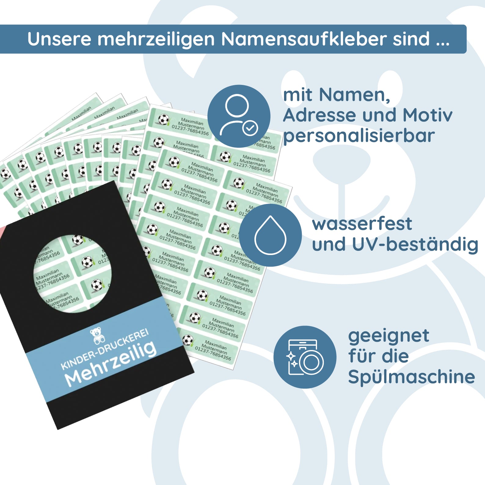 Mehrzeilige Namensaufkleber (110 Stück 50x15 mm) - kinder-druckerei.de