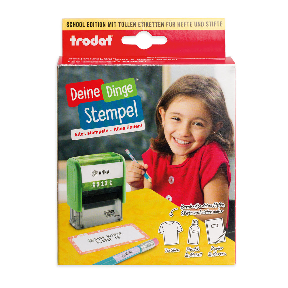 Trodat Deine Dinge School Edition DIY (zum Selbersetzen/ Typo, 37x14 mm) - kinder-druckerei.de